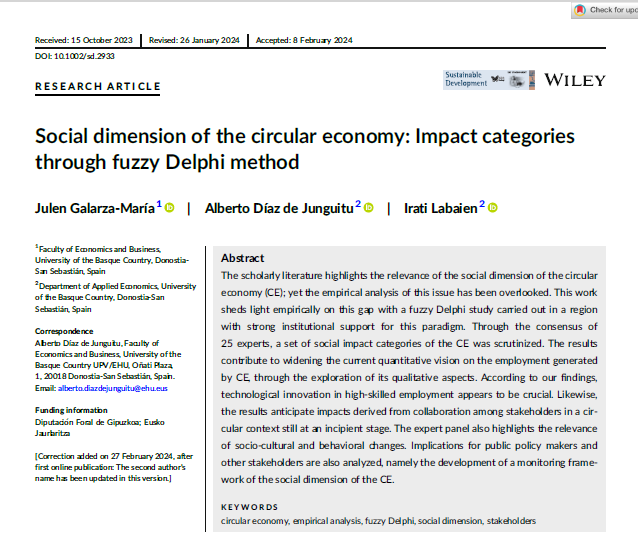 Nueva publicación: “Social dimension of the circular economy: Impact categories through fuzzy Delphi method”